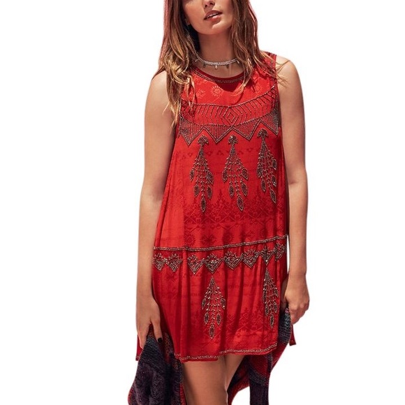 Free People Dresses & Skirts - Free People Red Delilah Beaded Mini
